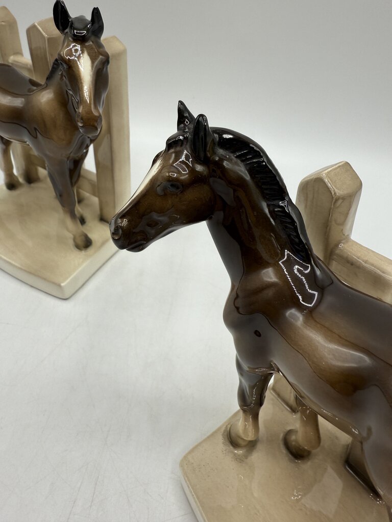 VTG Ceramic Horse Book Ends Mother & Foal /rw