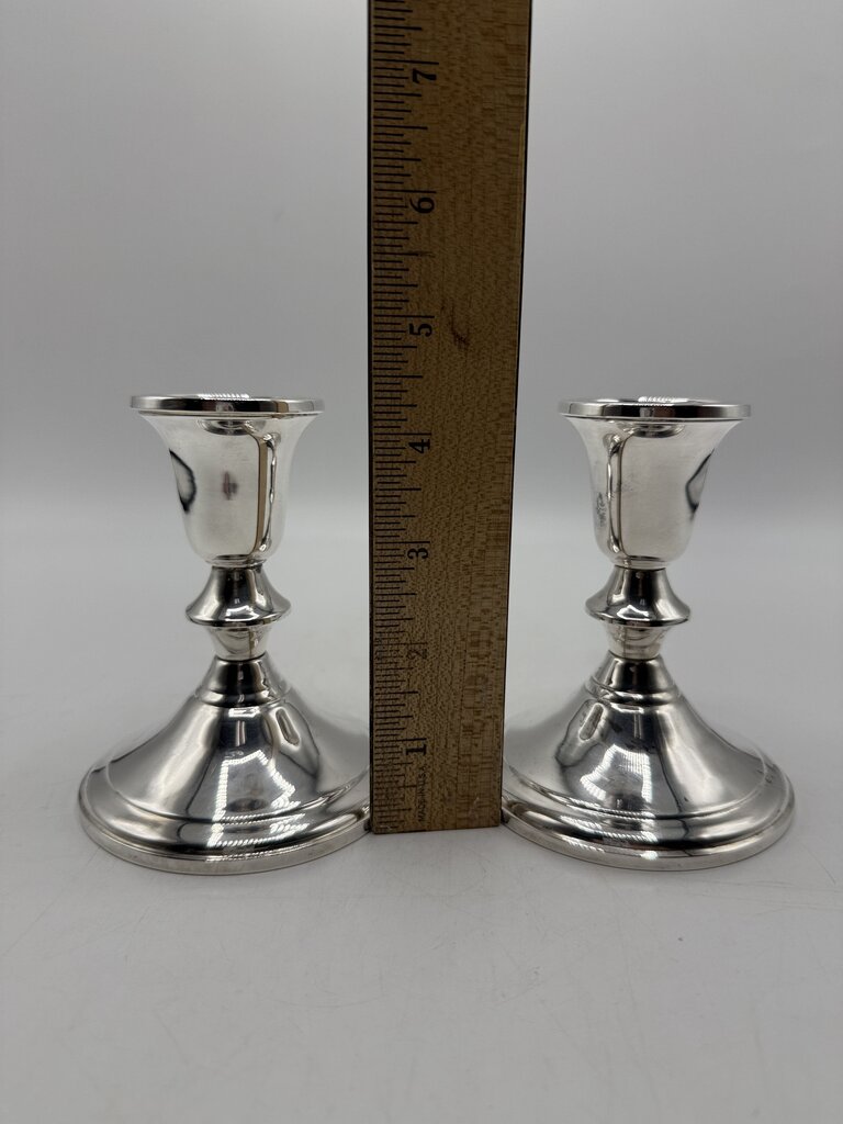 Pair of Gift America Sterling Silver Candlestick Holders 4.25” tall