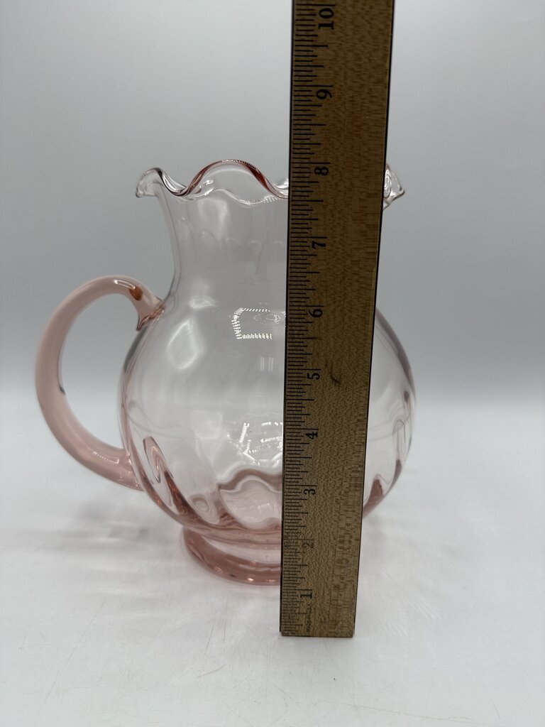 VTG Pink Optic Glass Pitcher w/Ruffled Edge /roh