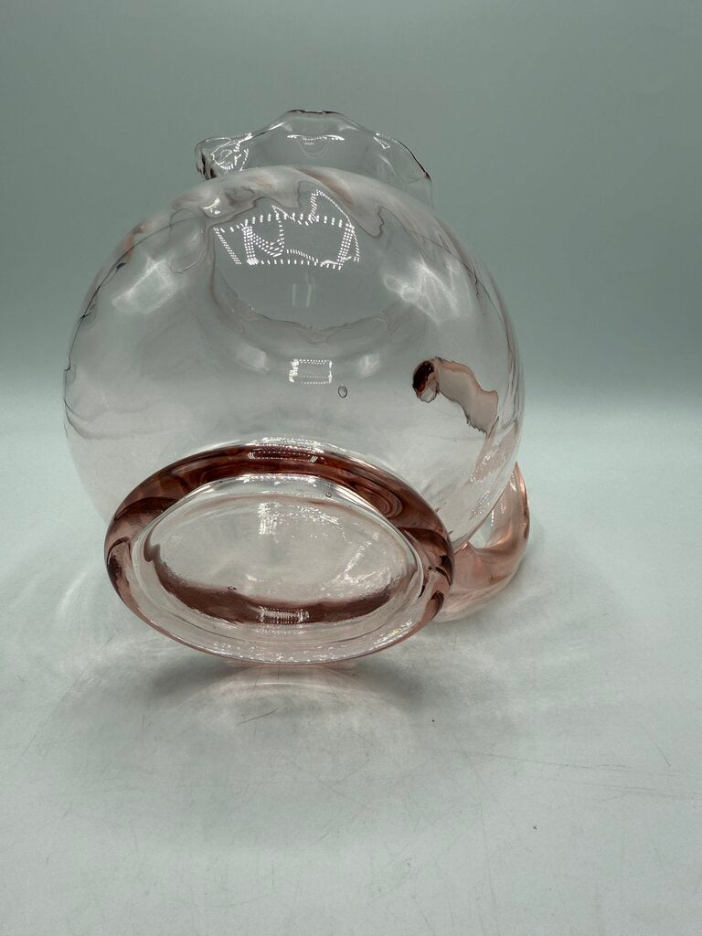 VTG Pink Optic Glass Pitcher w/Ruffled Edge /roh