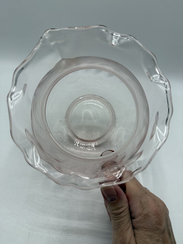 VTG Pink Optic Glass Pitcher w/Ruffled Edge /roh