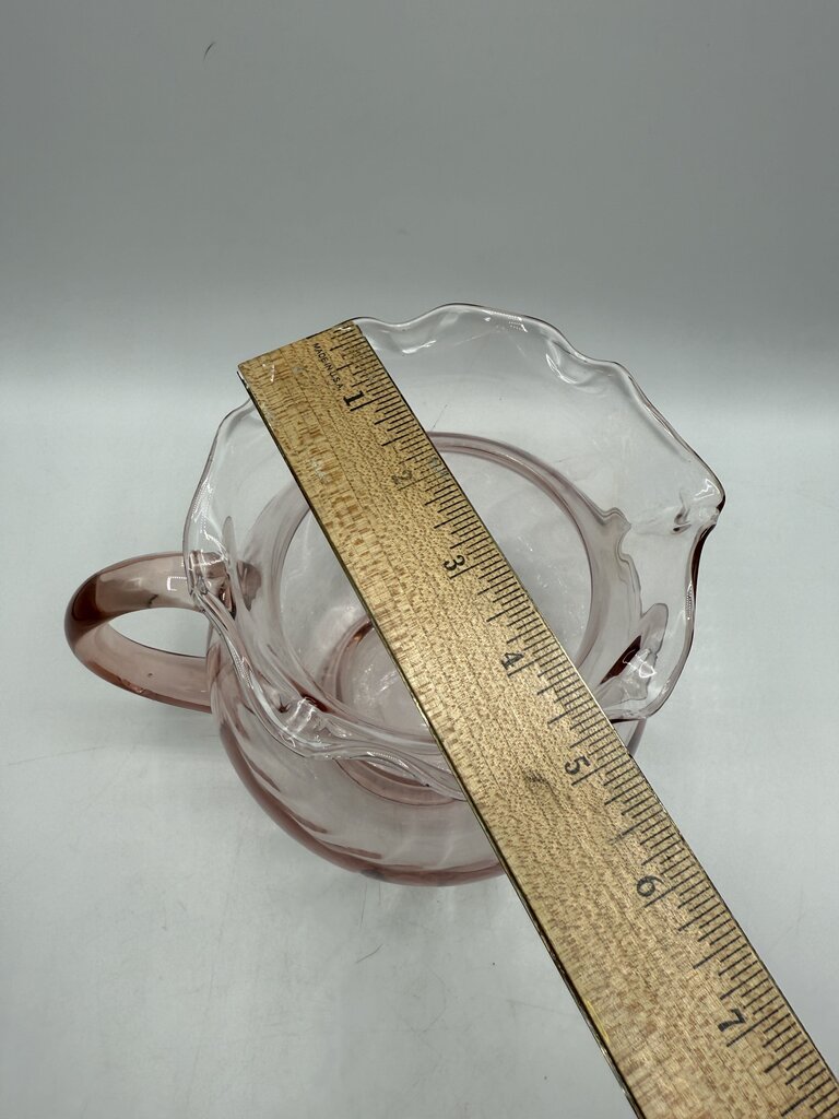 VTG Pink Optic Glass Pitcher w/Ruffled Edge /roh