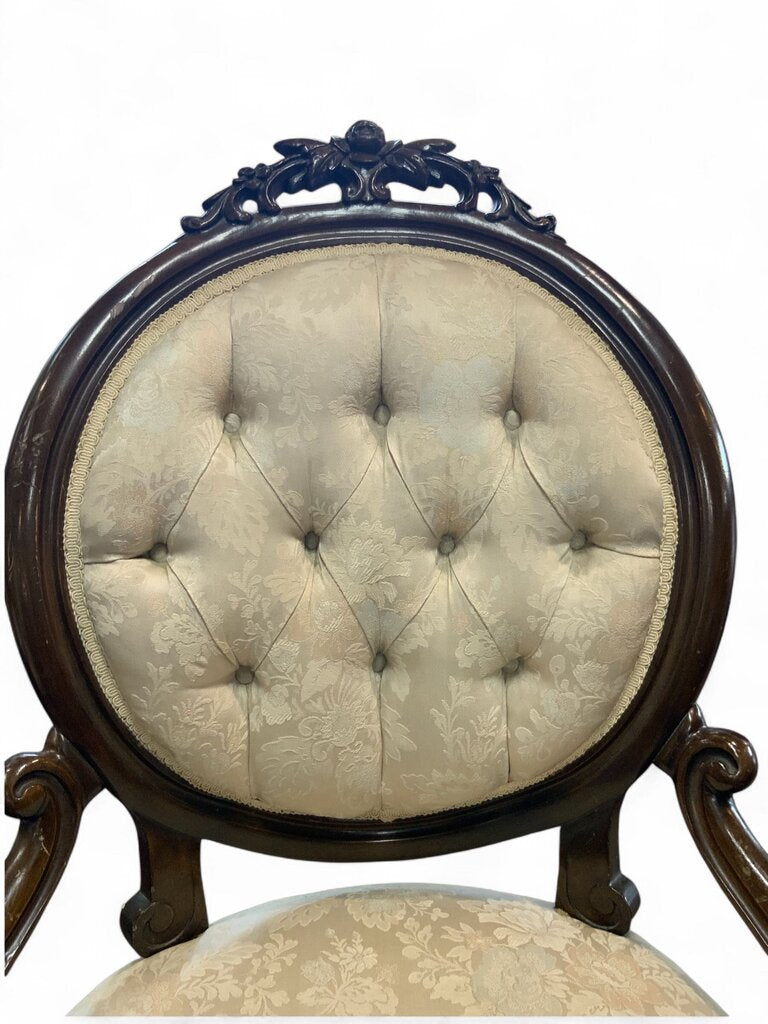 Victorian Creme and Wood Upholstered Chair