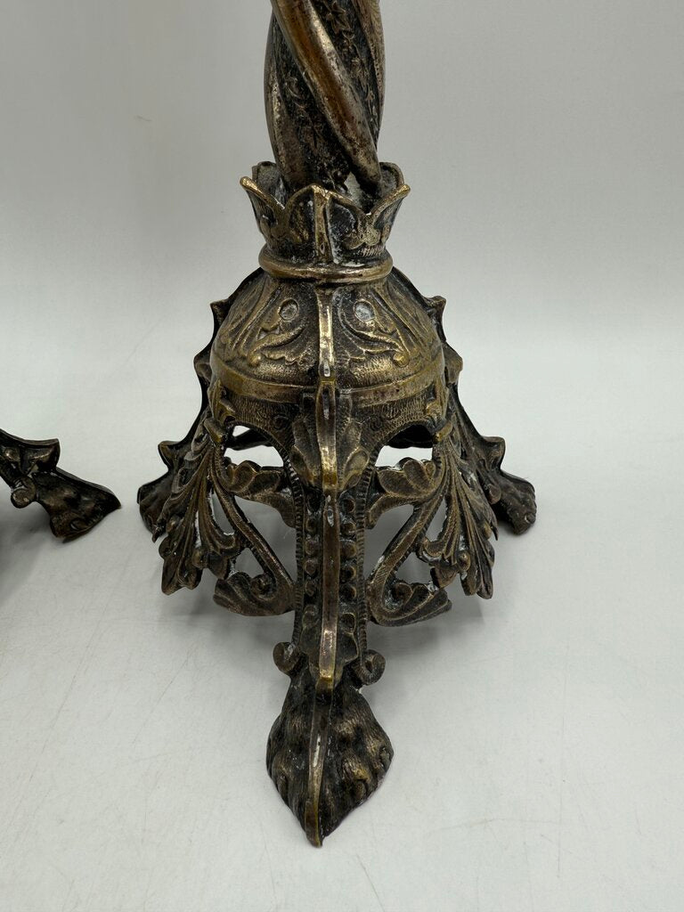 Antique Brass & Silver Plate Candlestick Holders 18” Tall /rw