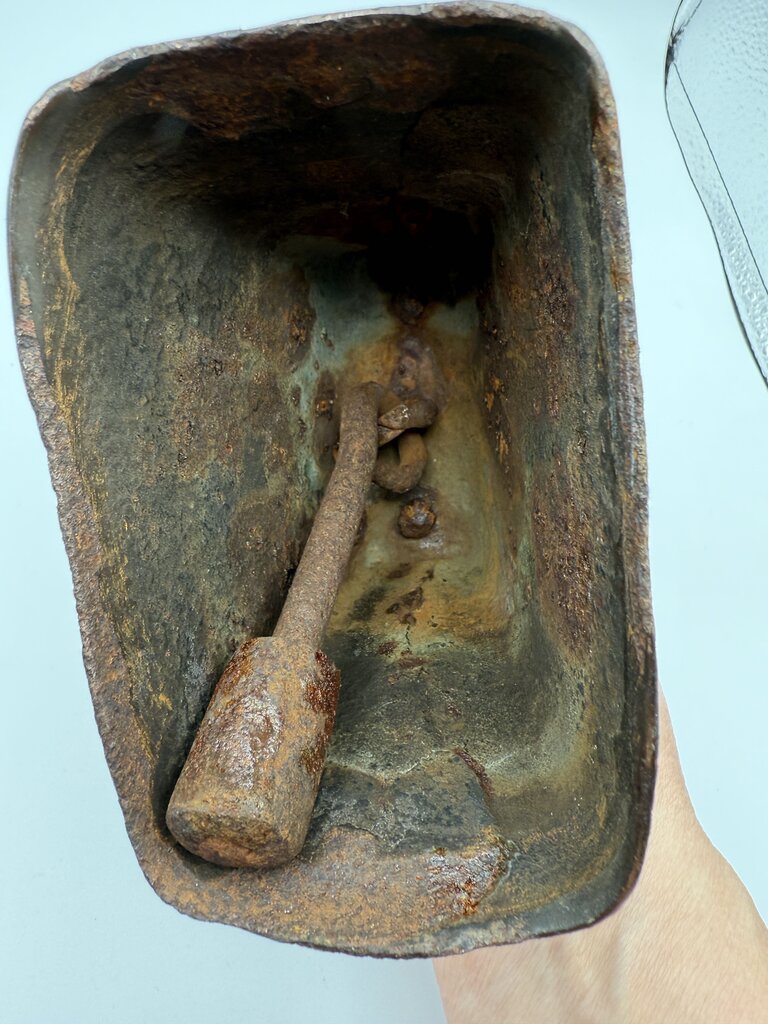 Large Primitive Antique Folded & Riveted Cow Bell w/Clapper /ro