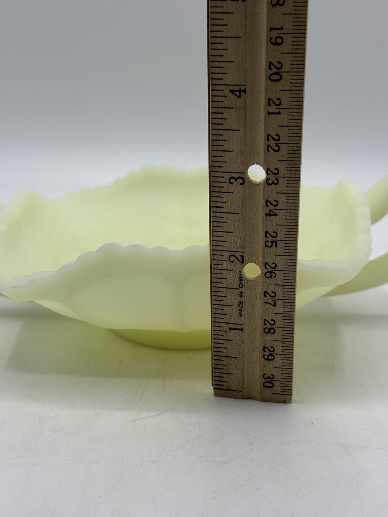 Fenton Custard Butterfly Uranium Glass Double Handle Dish /ro