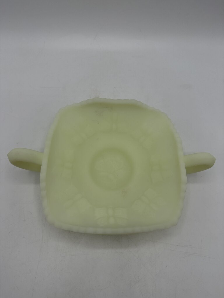 Fenton Custard Butterfly Uranium Glass Double Handle Dish /ro