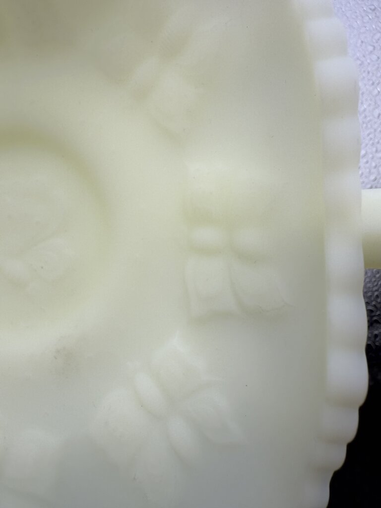 Fenton Custard Butterfly Uranium Glass Double Handle Dish /ro