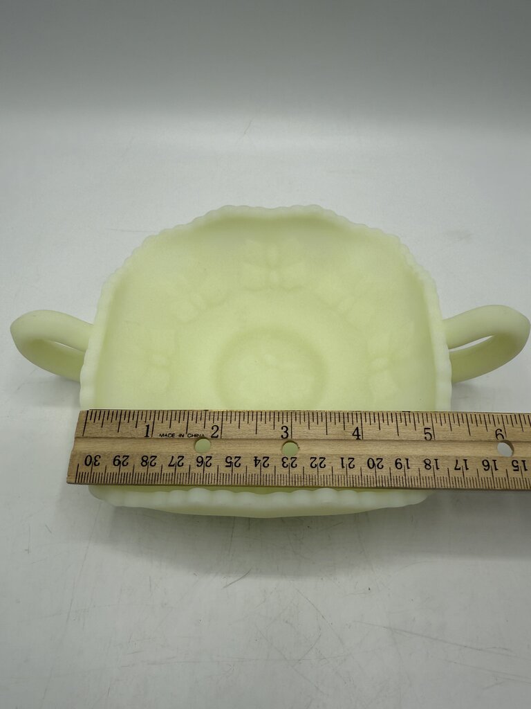 Fenton Custard Butterfly Uranium Glass Double Handle Dish /ro