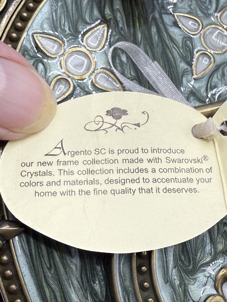 Argentine SC Photo Frame w/ Swarovski peridot green Crystal 3.5” x 5” Vertical /ro