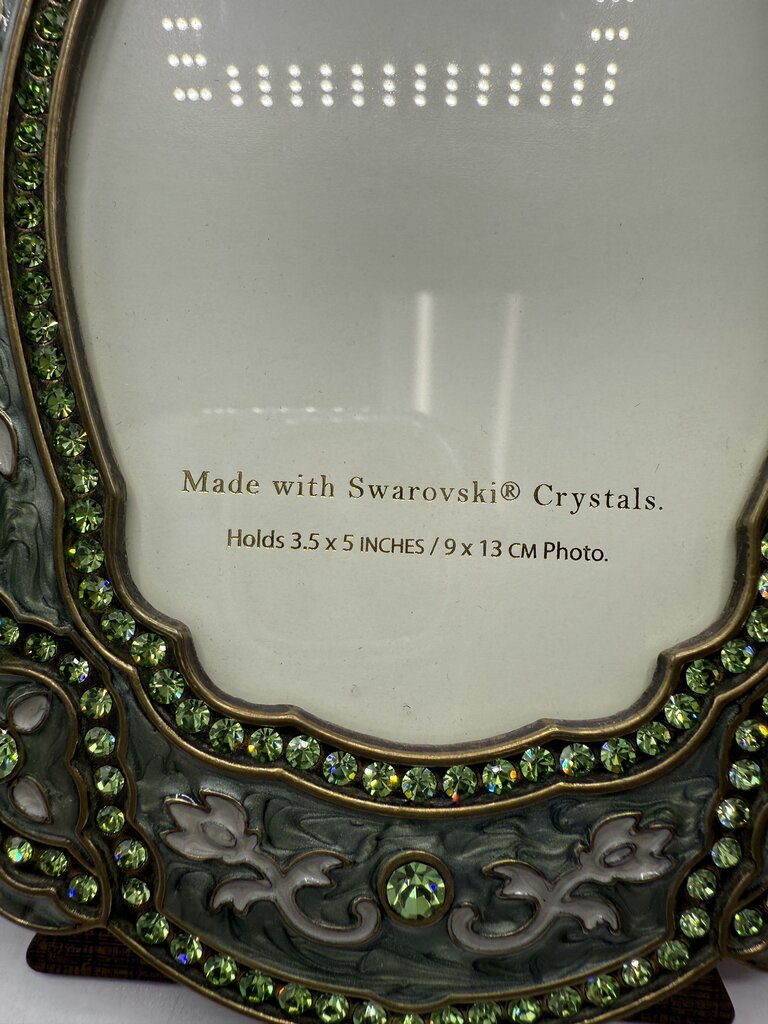 Argentine SC Photo Frame w/ Swarovski peridot green Crystal 3.5” x 5” Vertical /ro