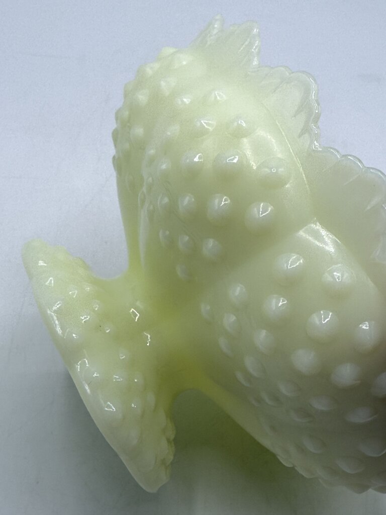 VTG Fenton Custard Uranium Glass Pedestal Hobnail Candle Holder/FlowerFrog 6”