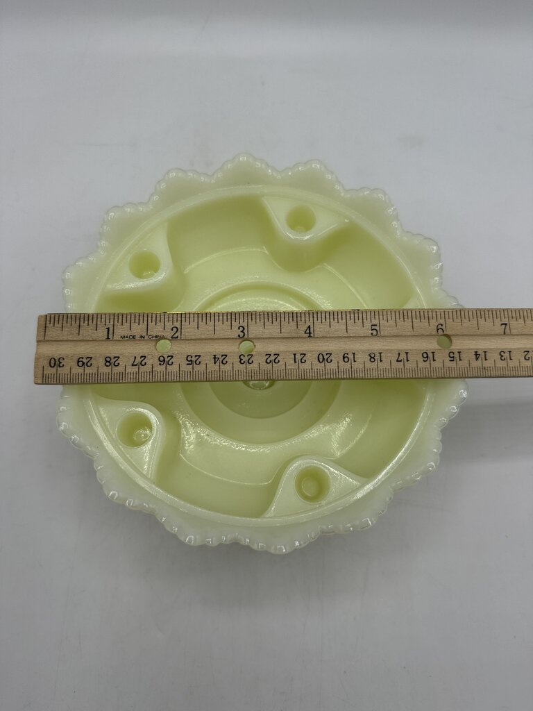 VTG Fenton Custard Uranium Glass Pedestal Hobnail Candle Holder/FlowerFrog 6”