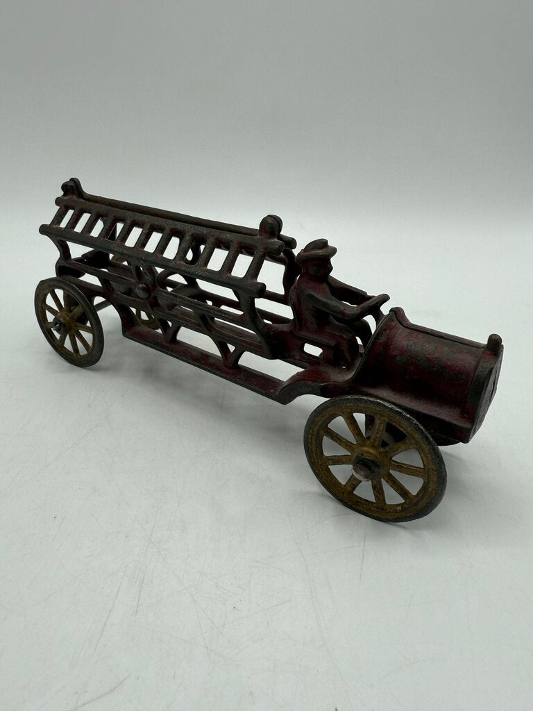 Vintage Antique Cast Iron Toy Firetruck w/Driver 7.5” /ro