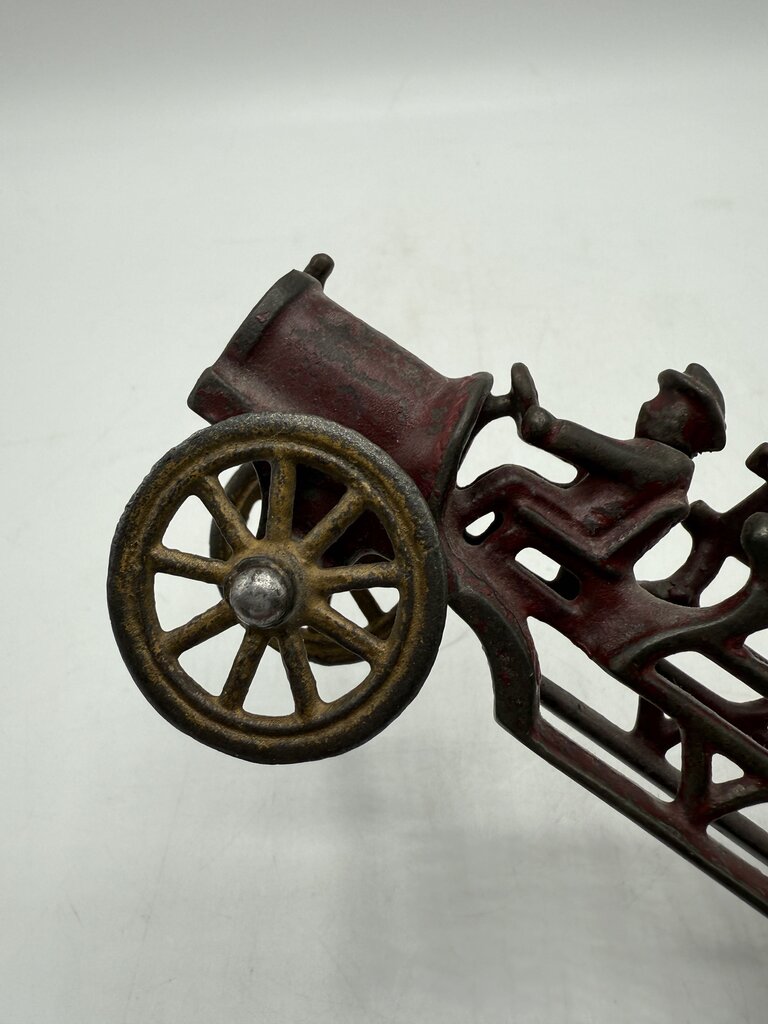 Vintage Antique Cast Iron Toy Firetruck w/Driver 7.5” /ro