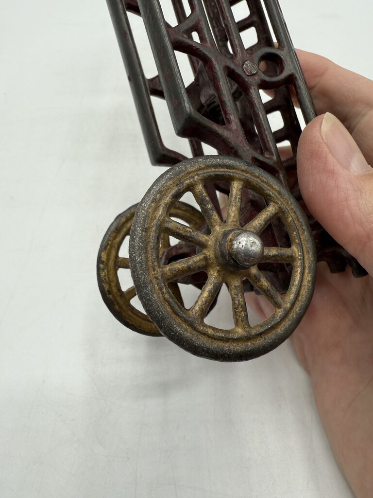 Vintage Antique Cast Iron Toy Firetruck w/Driver 7.5” /ro