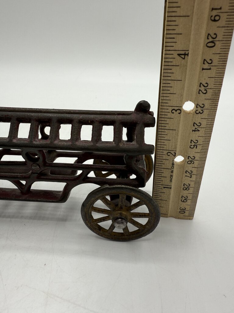 Vintage Antique Cast Iron Toy Firetruck w/Driver 7.5” /ro