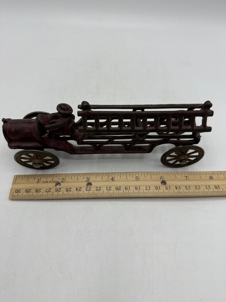 Vintage Antique Cast Iron Toy Firetruck w/Driver 7.5” /ro