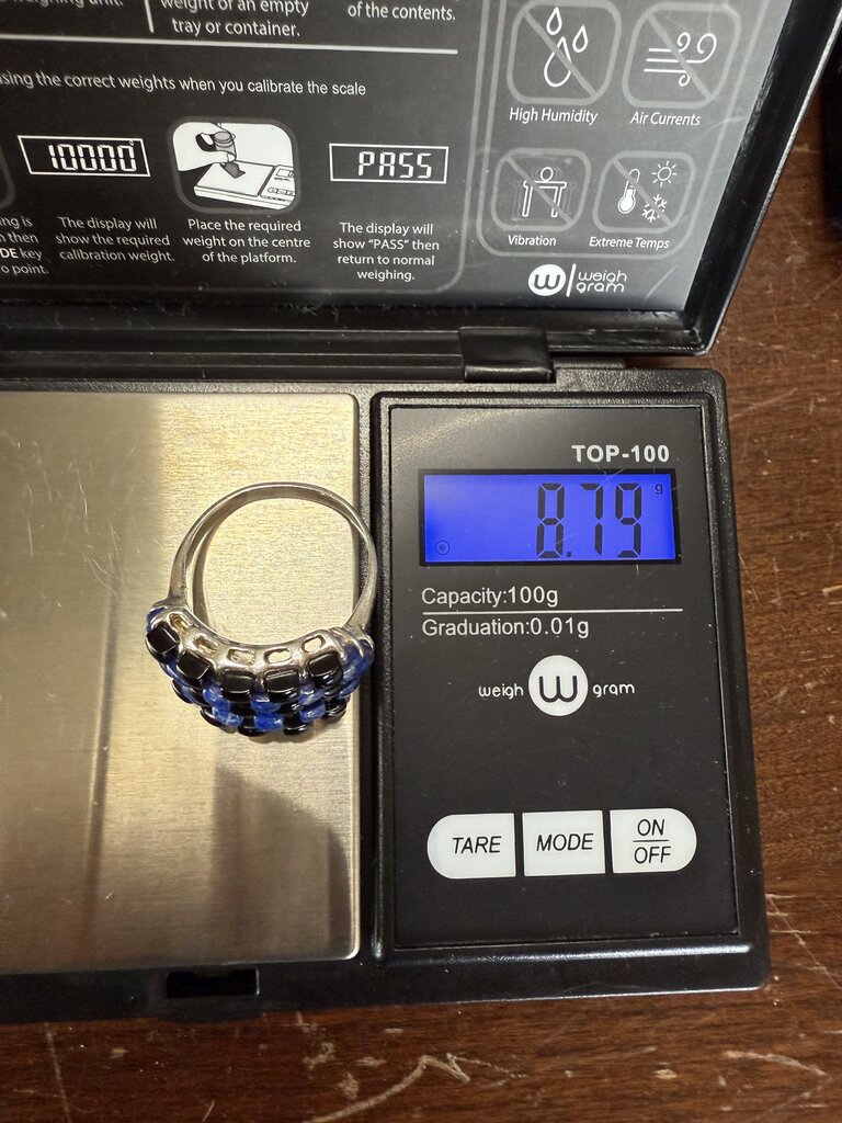 Black Onyx & Blue Lapis Stones Sterling Silver Ring Size 9 3/4 /ro