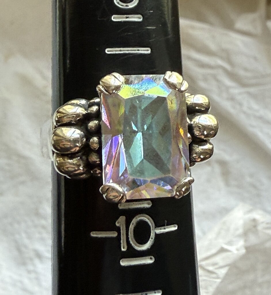 Stunning Emerald Cut Mystic Topaz Sterling Silver Ring Size 9.25 /ro