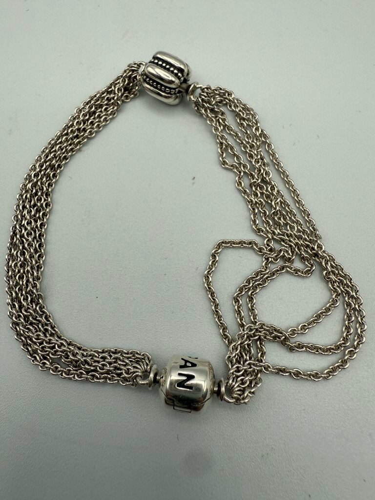 Pandora Multi Strand Chain Bracelet w/Fancy Clip Bead 7.5” /ro