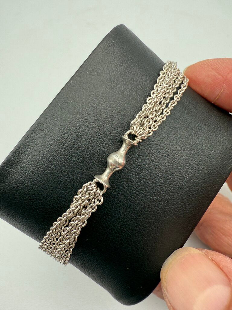 Pandora Multi Strand Chain Bracelet w/Fancy Clip Bead 7.5” /ro