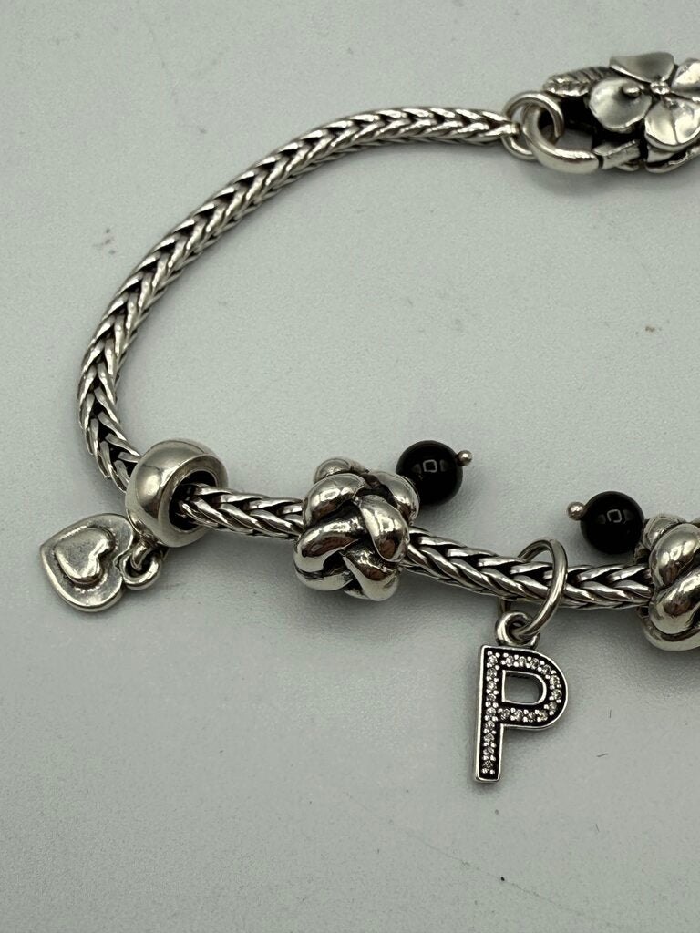 Pandora Snake Chain Bracelet w/ 9 Dangle Charms Sterling /ro