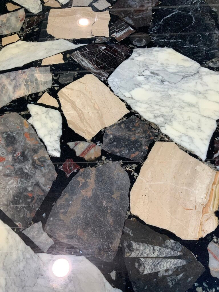 Mosaic Marble Glass Top Table With 8 Chairs
