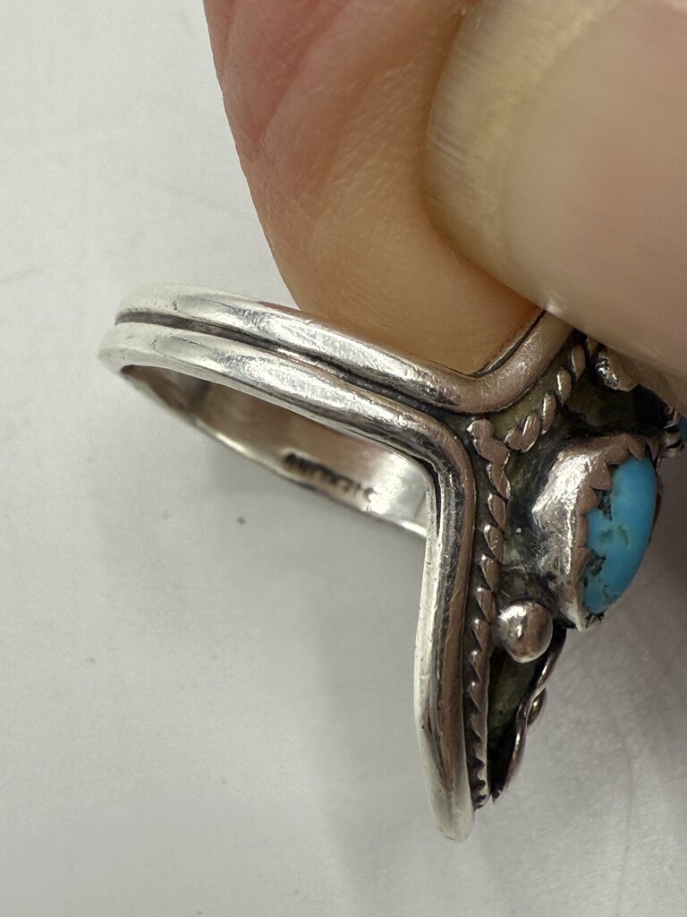 VTG Native American Sterling Silver Turquoise Coral Ring Sz. 7.25 /ro