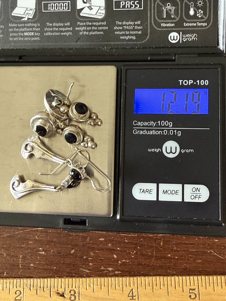 Sterling Silver w/Black Onyx Dangle Pierced Earrings 2 Pairs /ro