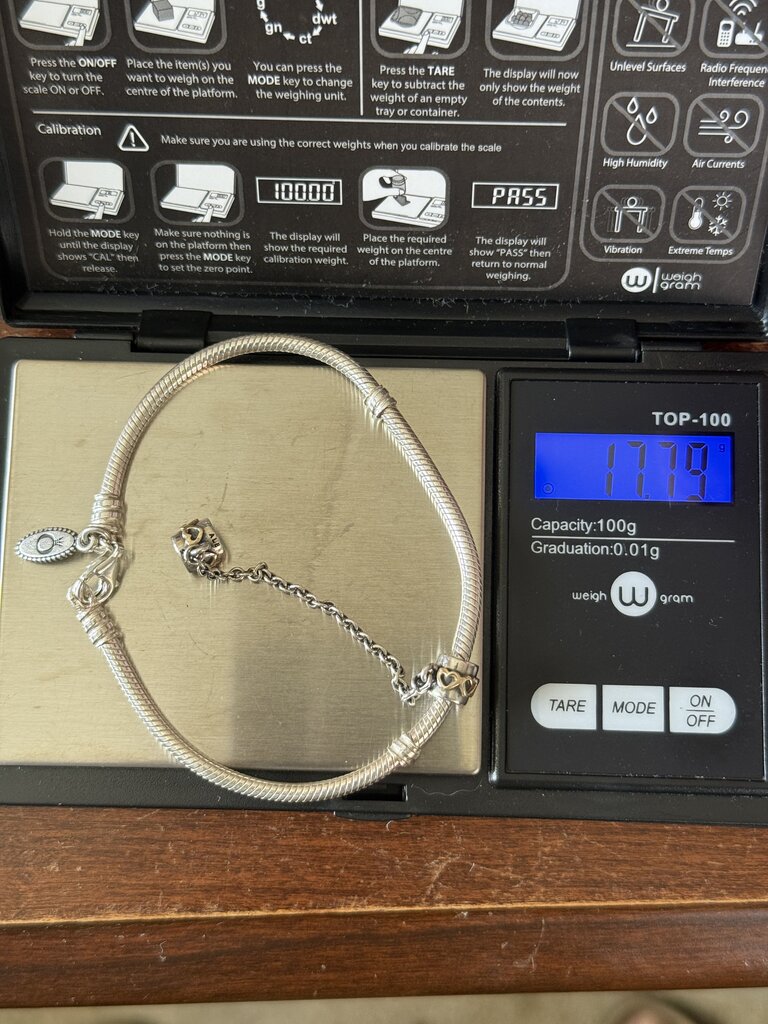 Genuine Pandora Moments Snake Chain Bracelet w/Safety Chain 925 Sterling /ro