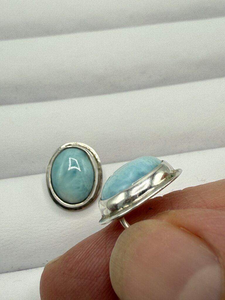 Oval Larimar Cabochon Gemstone Sterling Silver Pierced Earrings /ro