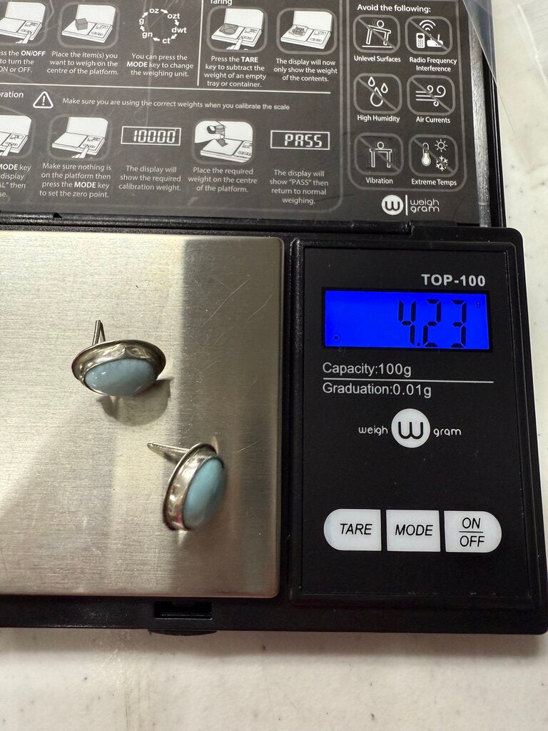 Oval Larimar Cabochon Gemstone Sterling Silver Pierced Earrings /ro