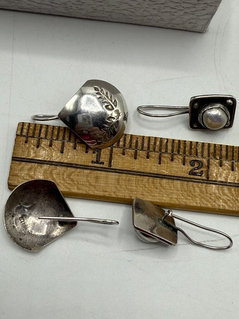 Set of 2 Pairs Pierce Dangle Sterling Silver Earrings /ro