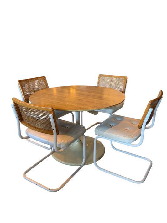 Retro Table And 4 Wicker Back Chairs