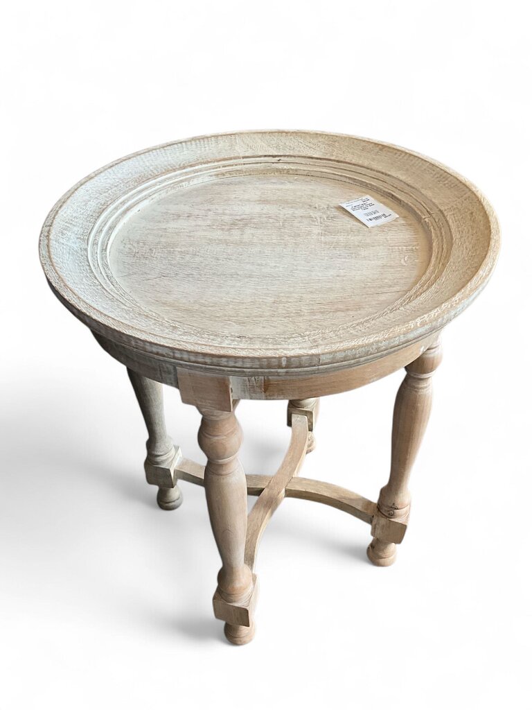 Distressed White Wood Round Side Table