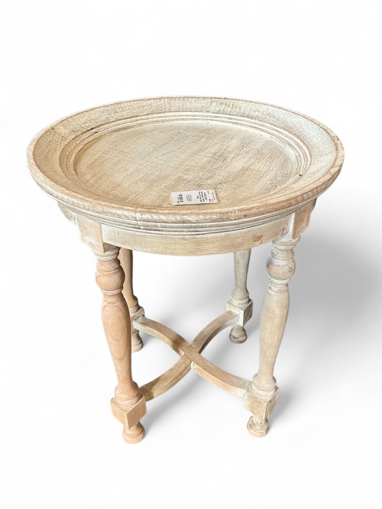 Distressed White Wood Round Side Table
