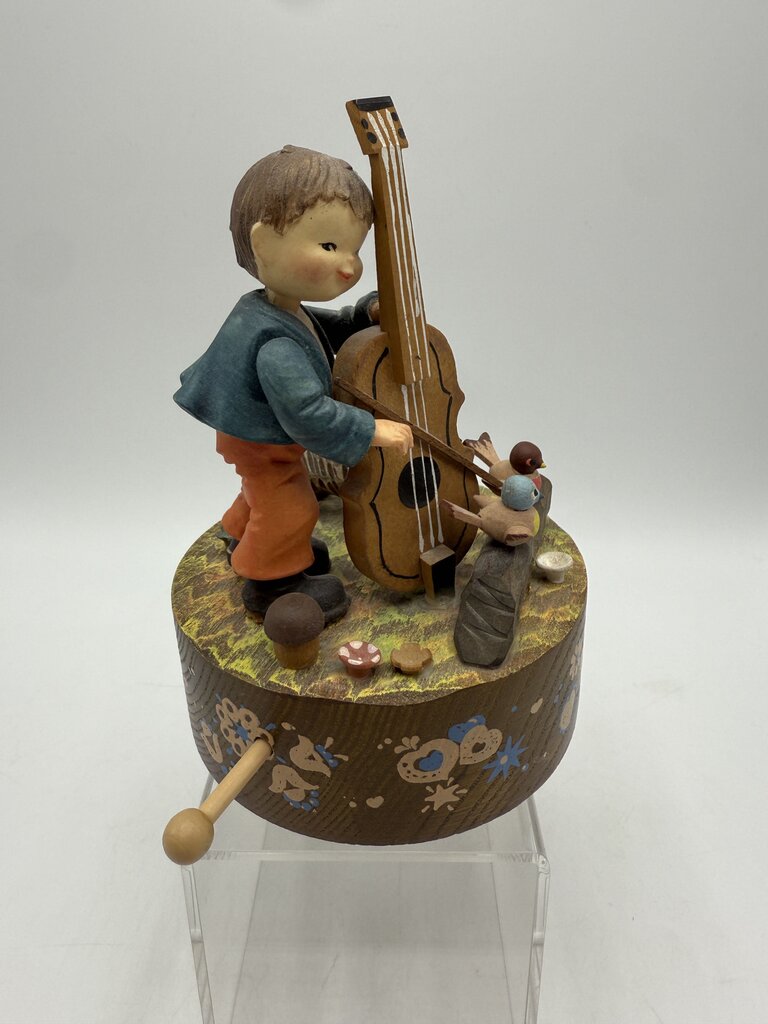 VTG Italian ANRI Music Box Boy Playing Cello If I were a Rich Man /ro