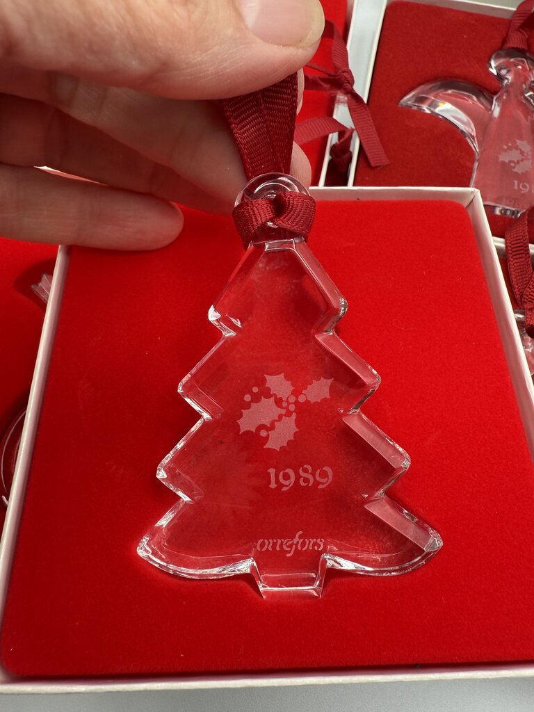 Lot of 6 VTG Orrefors Crystal Christmas Ornaments 1984-89 w/Box /ro