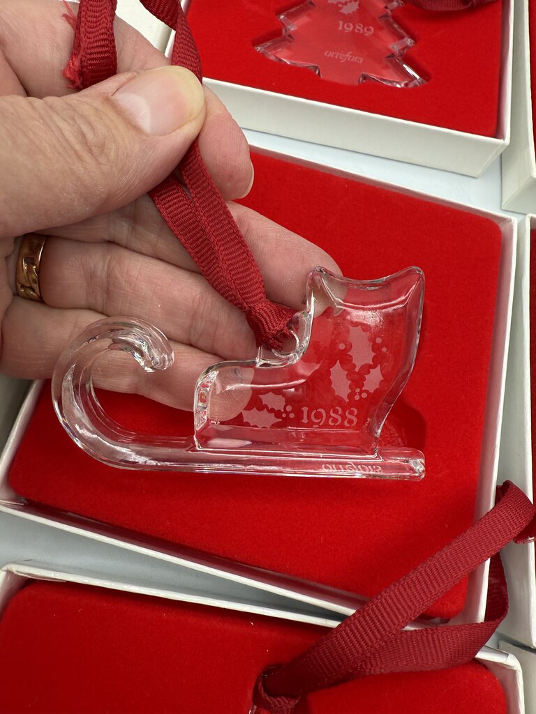Lot of 6 VTG Orrefors Crystal Christmas Ornaments 1984-89 w/Box /ro