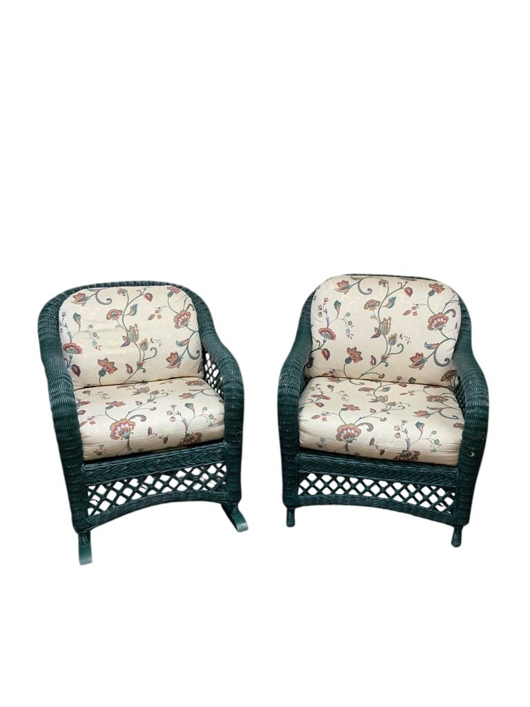 Dark Green Wicker Floral Chair