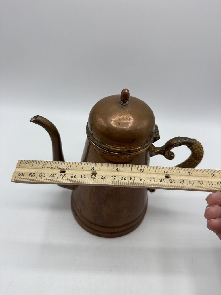Vintage Copper-Tin lined Coffee Pot Wicker Handle Portugal /rw