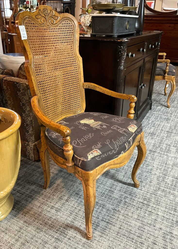 Pair of French Bergere Cane & Chestnut Arm Chairs