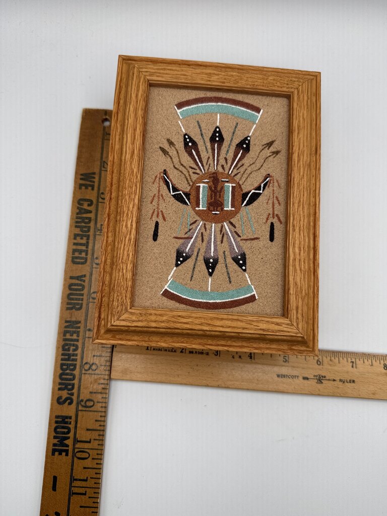 Authentic Navajo Sandpainting Oak Trinket Box Pollen Boy Signed by artist /ro