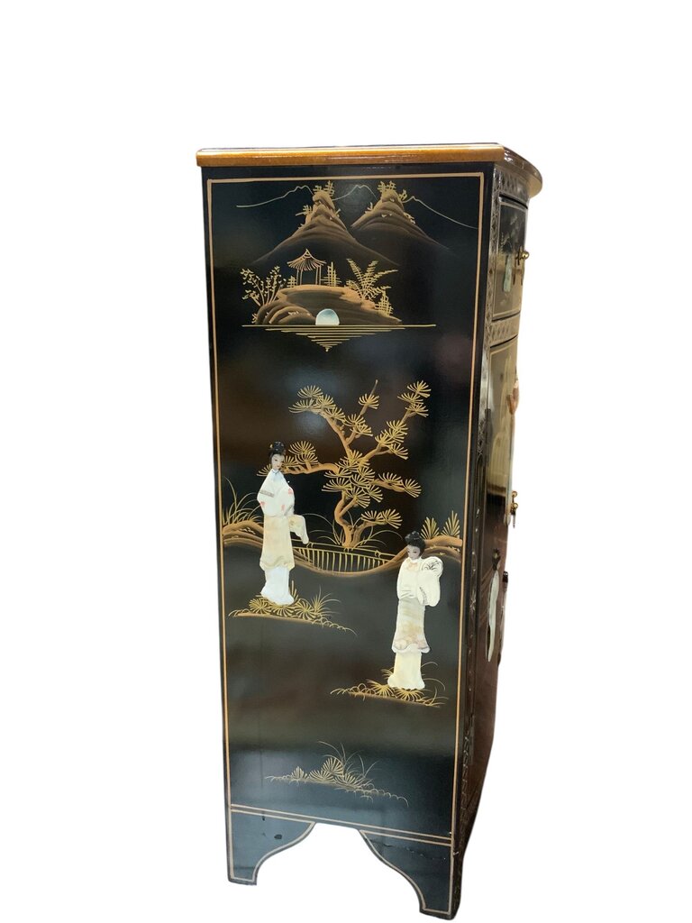Hand Painted Oriental Solid Wood Cabinet