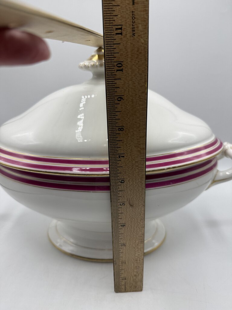 Antique C.F. Haviland White Footed Soup Toureen w/ Pink & Gold /rb