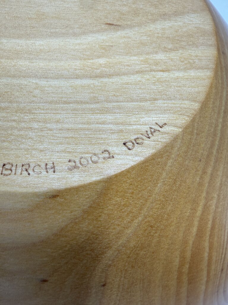 2002 Hand Turned Wood Birch Bowl Signed 11” dia. /ro