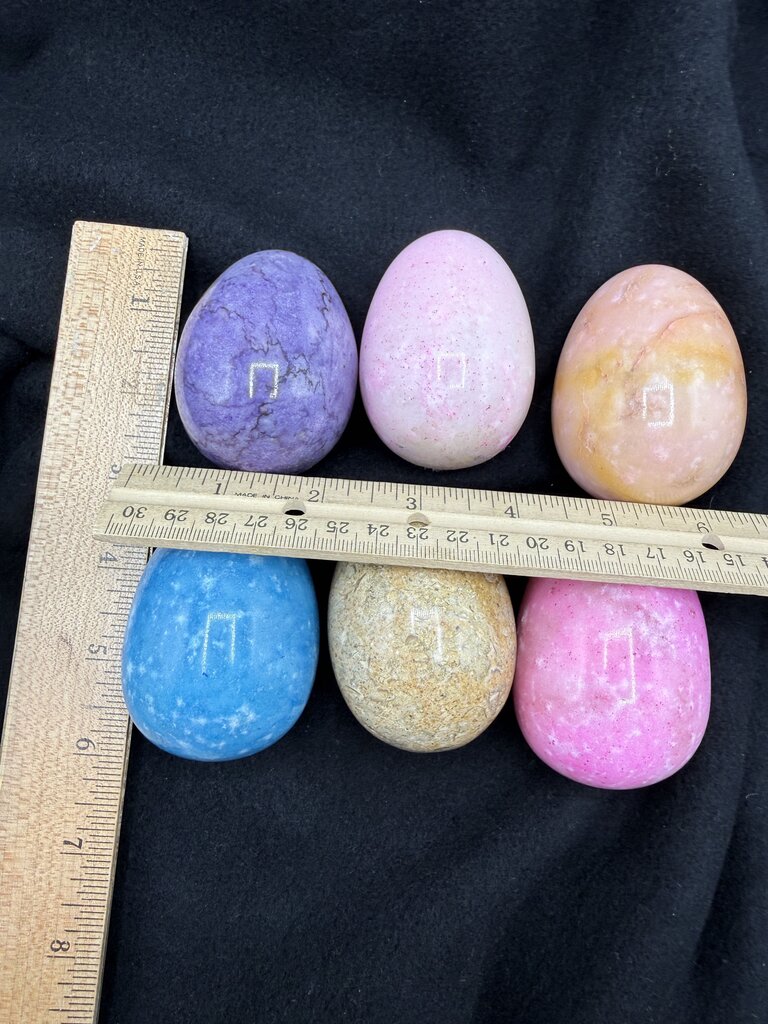 Lot of 6 Alabaster Stone Polished Eggs Strong Colors /ro