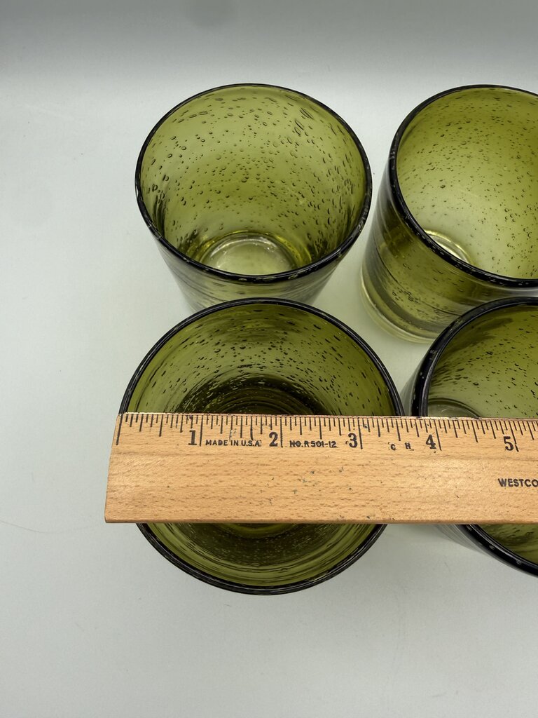 Avocado Green Blown Bubble Glass 4.5” Set of 4 12oz /rw