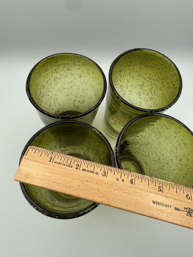 Avocado Green Blown Bubble Glass 16oz.Tumbers set of 4 /rw